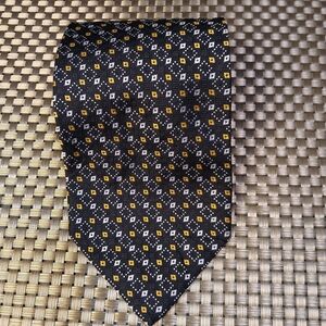 John W. Nordstrom Black and Gold Patterned Silk Geometric Design Tie (0549)